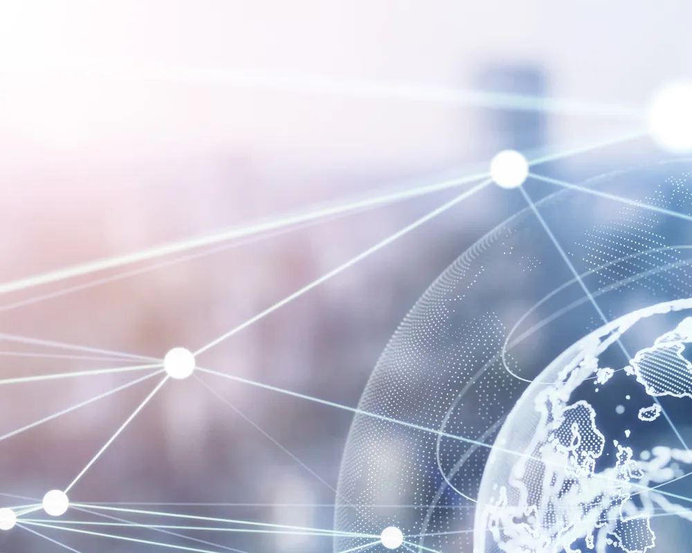 Graphic world global image with network points and lines overlay