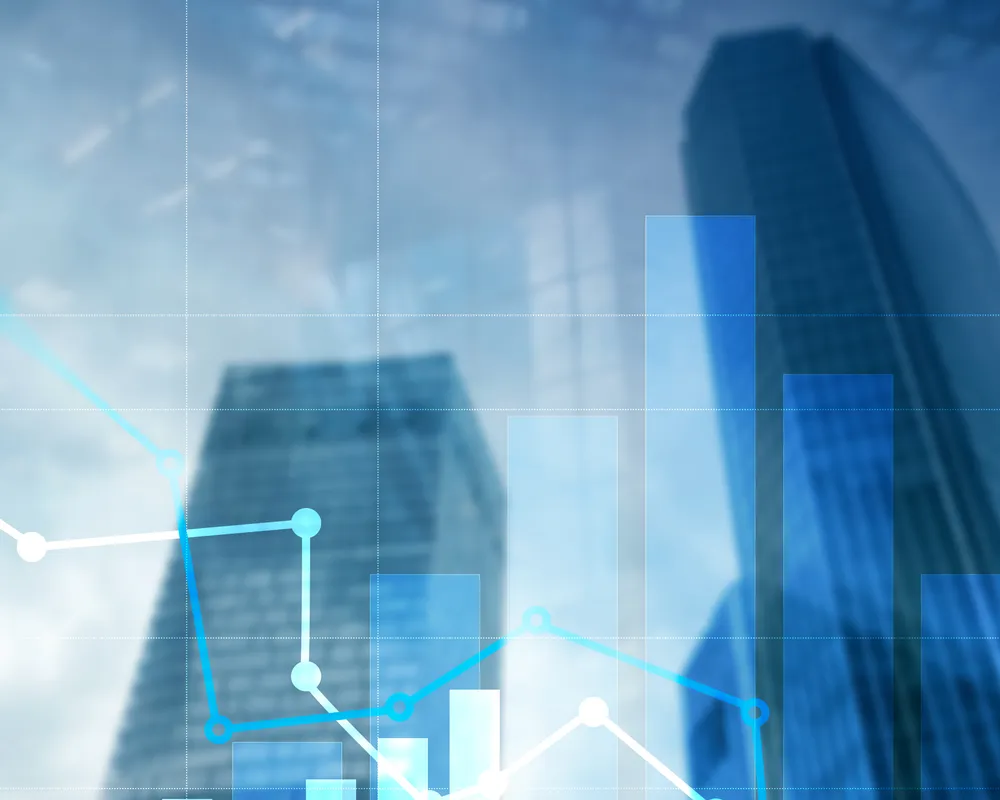 Blue tint cityscape with graph overlay