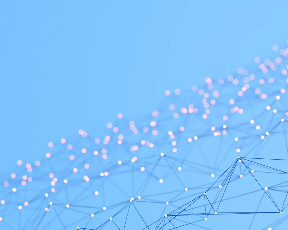 Grid network pattern on blue background