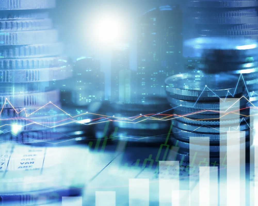 Money image with graph and city overlay