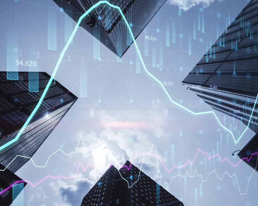 Cityscape with graph overlay