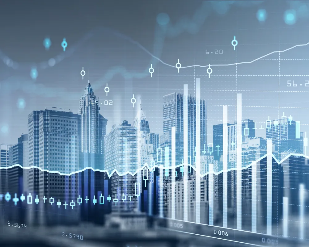 Cityscape with graph overlay
