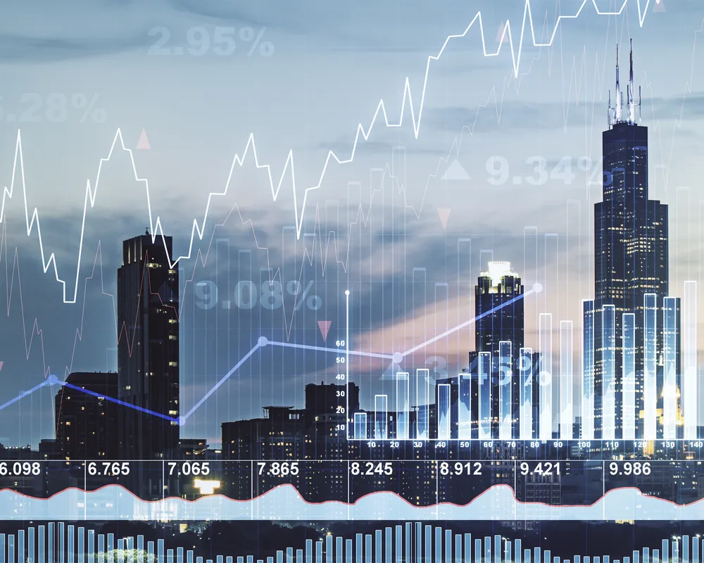 Cityscape with graph overlay