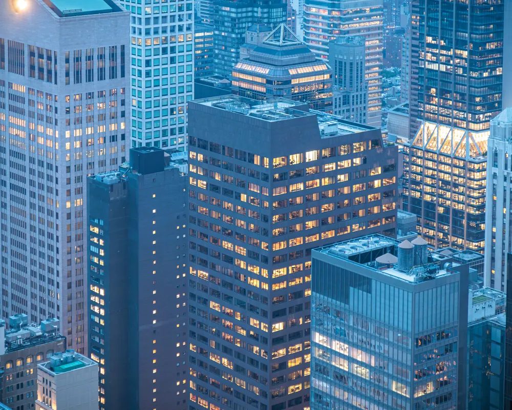 Generic cityscape at night with blue tint